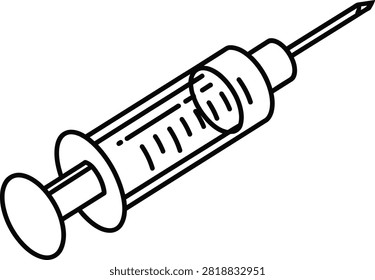 Isometric Microliter Precision Medical Syringe With Slim Glass Barrel and Fine Wire Plunger Linear Outline Icon