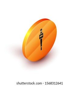 Isometric Microphone icon isolated on white background. On air radio mic microphone. Speaker sign. Orange circle button. Vector Illustration