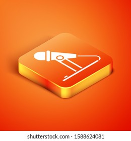 Isometric Microphone icon isolated on orange background. On air radio mic microphone. Speaker sign.  Vector Illustration