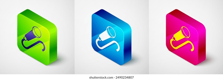 Isometric Microphone icon isolated on grey background. On air radio mic microphone. Speaker sign. Square button. Vector