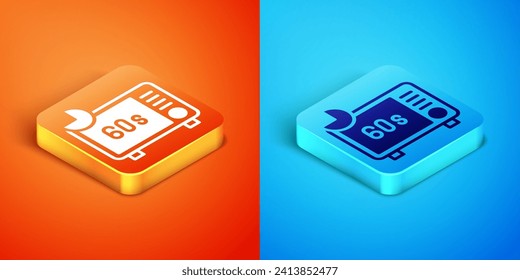 Isometric Microwave oven icon isolated on orange and blue background. Home appliances icon.  Vector