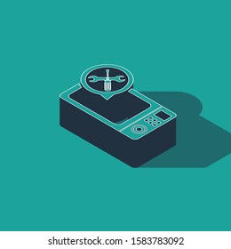 Isometric Microwave oven with screwdriver and wrench icon isolated on green background. Adjusting, service, setting, maintenance, repair, fixing.  Vector Illustration