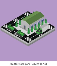 ilustración de diseño de vectores de prueba de cuarteles militares isométricos