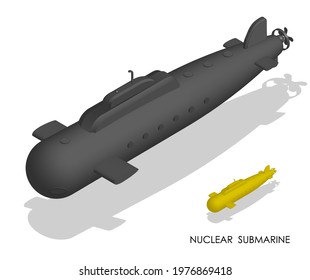 Isometric Military Combat Submarine. Nuclear Navy. Realistic 3D Vector