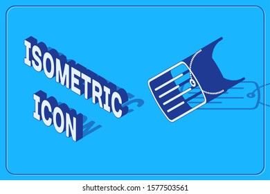 Isometric Military dog tag icon isolated on blue background. Identity tag icon. Army sign.  Vector Illustration