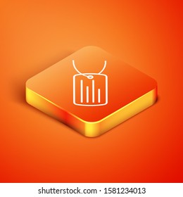 Isometric Military dog tag icon isolated on orange background. Identity tag icon. Army sign.  Vector Illustration
