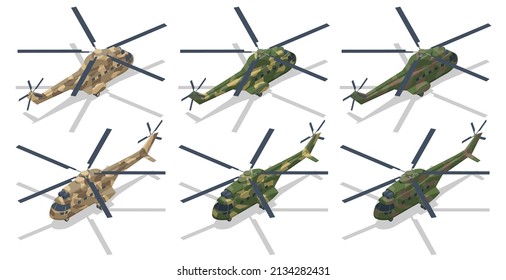 Isometric Military Helicopter Vector. Transport Helicopter. Military Aviation Air Force