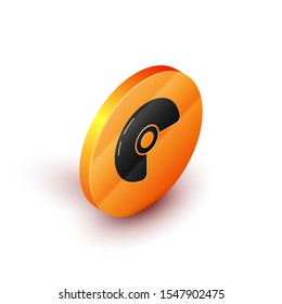 Isometric Military helmet icon isolated on white background. Army hat symbol of defense and protect. Protective hat. Orange circle button. Vector Illustration