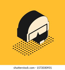Isometric Military helmet icon isolated on yellow background. Army hat symbol of defense and protect. Protective hat.  Vector Illustration