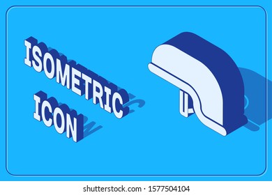 Isometric Military helmet icon isolated on blue background. Army hat symbol of defense and protect. Protective hat.  Vector Illustration