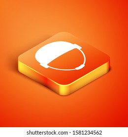 Isometric Military helmet icon isolated on orange background. Army hat symbol of defense and protect. Protective hat.  Vector Illustration