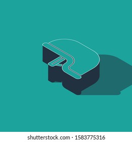 Isometric Military helmet icon isolated on green background. Army hat symbol of defense and protect. Protective hat.  Vector Illustration