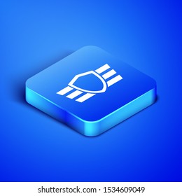 Isometric Military reward medal icon isolated on blue background. Army sign. Blue square button. Vector Illustration