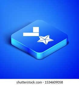 Isometric Military reward medal icon isolated on blue background. Army sign. Blue square button. Vector Illustration