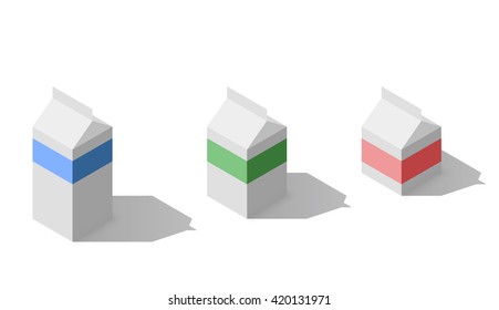 Isometric milk, juice package isolated on white background.