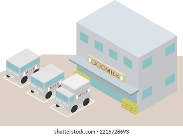 Isometric milkman building and car