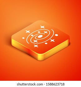 Isometric Milky way spiral galaxy with stars icon isolated on orange background.  Vector Illustration
