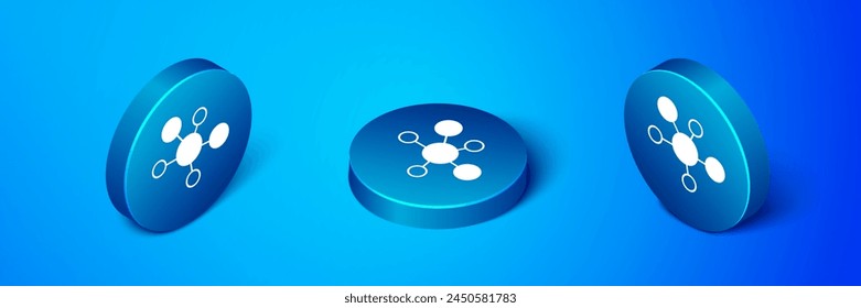 Icono de infografía de mapa mental isométrico aislado sobre fondo azul. Botón círculo azul. Vector