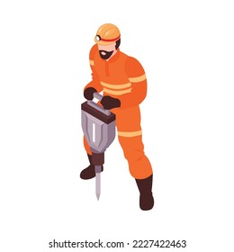 Isometric mine composition with human character of miner isolated on blank background 3d vector illustration