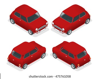 Isometric Mini Car Model Closeup View Isolated On White Background