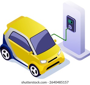 Isometric Mini Electric Car Charging Set: EV City Transportation Icons
