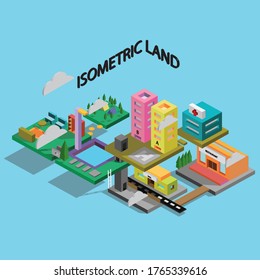 Isometric Minimalist Building and Land Vector