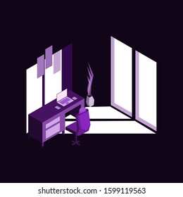 isometric minimalist workspace. simple workspace illusstration. the idea of ​​a modern workspace