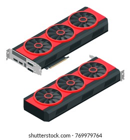 Isometric Mining Farm crypto Bitcoin or Mining video card, Miner of GPU, Technology extraction crypto currency, Virtual money