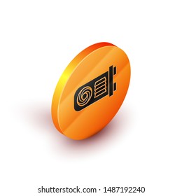 Isometric Mining farm icon isolated on white background. Cryptocurrency mining, blockchain technology, bitcoin, digital money market, wallet. Orange circle button. Vector Illustration