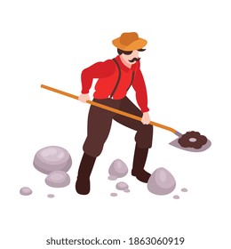 Corriente minera isométrica con personajes de la ilustración vectorial de los mineros