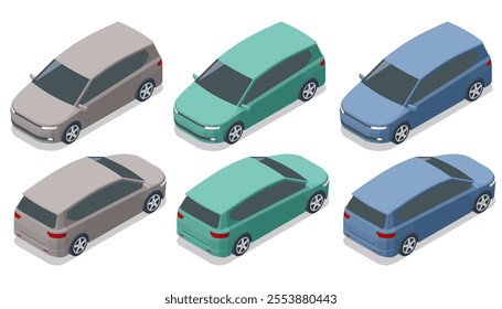 Isometric Minivan Car template for branding and advertising. Multi purpose vehicle, people carrier mover, SUV, 5-door minivan car. Minivan, Passenger Van Car isolated.