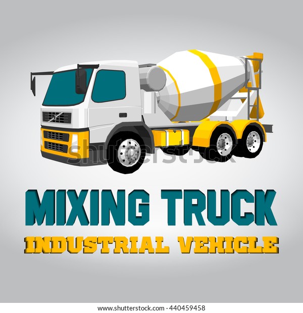 Isometric Mixing Truck Icon. Cement Truck\
Illustration. Business Card of\
Contractor.