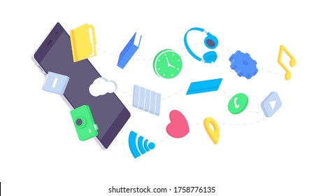 Isometric mobile app flat application design user digital interface device icon smartphone content vector illustration. 3d ui applications phones interfaces display symbol isolated on white background