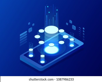 Isometric Mobile Applications concept. Developing programming and coding technologies concept. UX UI User Interface and User experience Process.