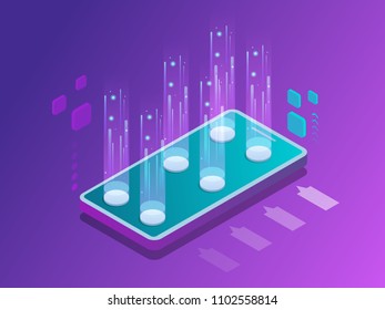 Isometric Mobile Applications concept. Developing programming and coding technologies concept. UX UI User Interface and User eXperience Process