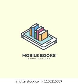 Isometric mobile books logo design template. Vector illustration.