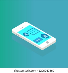 Isometric mobile chat bot vector concept. Conversation between bot and human illustration