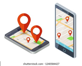 Isometric mobile city map app vector design
