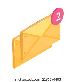 Isometric mobile icon con dos mensajes entrantes 3d vector ilustración