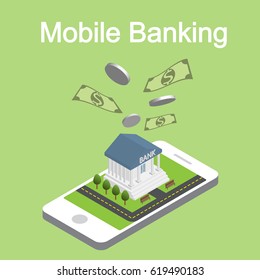 Isometric mobile internet banking vector
