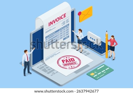 Isometric Mobile invoice Online Digital E Invoice And Statements Software payment concept. Online Digital E Invoice And Statements Software