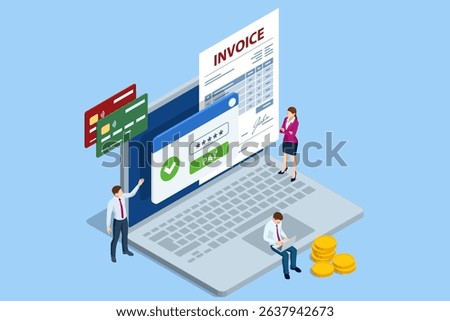Isometric Mobile invoice payment concept.Secure online billing, payment, and business deals Online Digital E Invoice And Statements Software