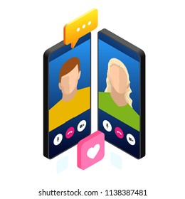 Isometric mobile messenger chat, online conversation with texting message. Vector illustration