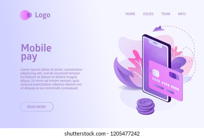 isometric mobile pay concept business marketing layout for website landing header