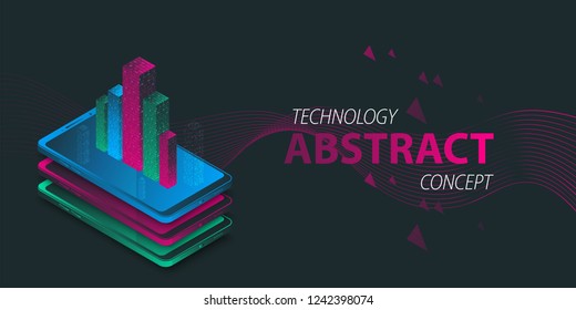 Isometric mobile phone.  Graphic concept for your design. Communication concept, futuristic digital innovation background