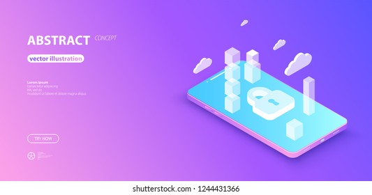 Isometric mobile phone.  Graphic concept for your design. Communication concept, futuristic digital innovation background.