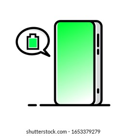 Isometric mobile phone green 3d design. Illustration phone full battery notification, Vector Illustrations