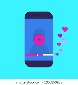 Isometric mobile phone and push notification with likes. Social media notification with appreciation. Vector illustration.