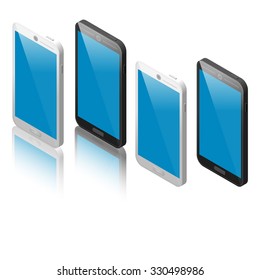 isometric mobile phone set with shadows and reflections