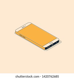 Isometric mobile phone in trendy flat style with textured shadow lying on surface.